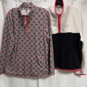 T by Talbots Bundle 2 1/4 zip tops Pink/Black Geometric+ Curly color block SZ XL